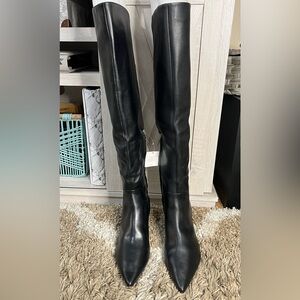 Frank Sarto Knee High Black Leather Boots Size 10 NWT